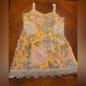 Floral Embroidered palazzo set  - Yellow and Pink Indian 3 piece